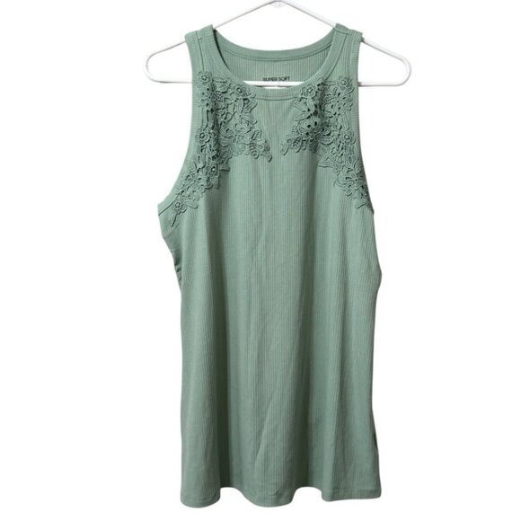 Torrid Super Soft Light Rib Knit Granite Green Tank Top Plus Sz 1X Lace Trim NWT - Picture 1 of 11